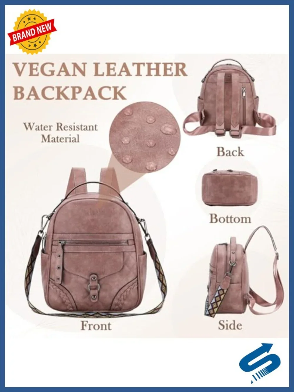 Vegan Leather Mini Backpack Purse with Detachable Guitar Strap, Lightweight